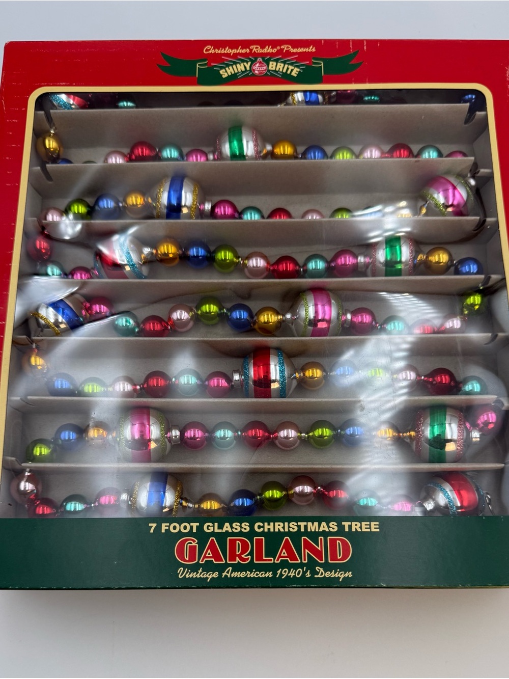 Shiny Brite 7 Ft Beaded Glass Christmas Garland Stripe - Christopher Radko 2019